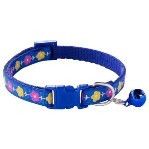 Blue Floral Print Adjustable Kitty Cat or Puppy Dog Breakaway Collar W/ Bell